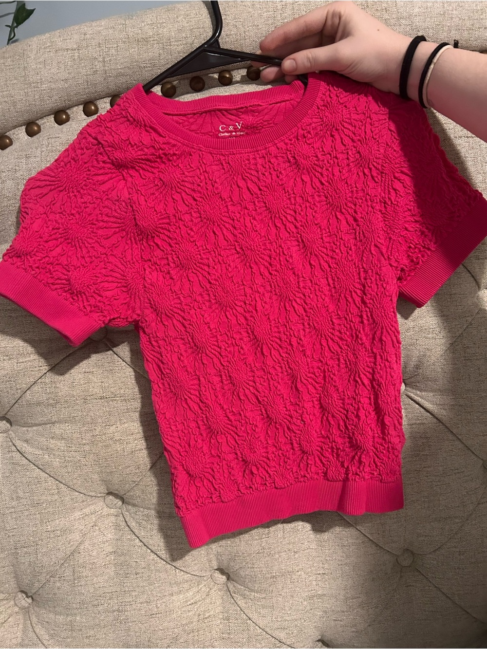 Chelsea & Violet Hot Pink Textured Short Sleeve Top